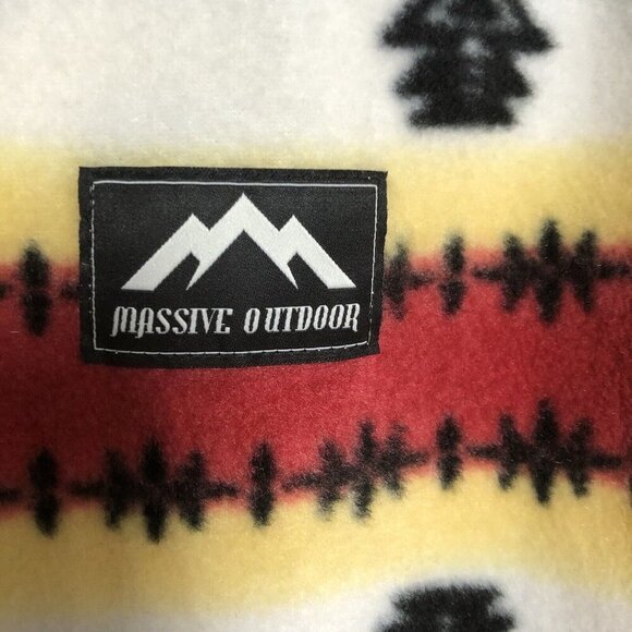 Massive Outdoor Fleece Pullover 1/4 Zip Hoodie Pocket White Aztec Print Mens M - Picture 4 of 8